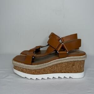 Marc Fisher LTD Platform Cork Sandals Tan Leather Fisherman Espadrille Size 8